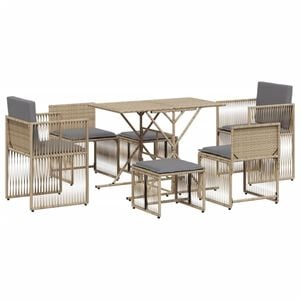 vidaXL Ensemble &agrave; manger de jardin et coussins 7 pcs beige poly rotin