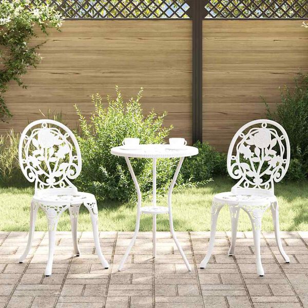 vidaXL Ensemble bistro de jardin 3 pcs Blanc Aluminium