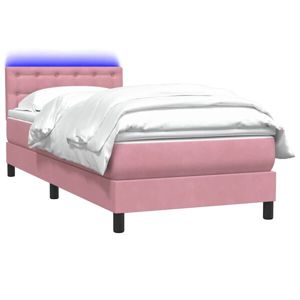 vidaXL Sommier &agrave; lattes de lit avec matelas et LED rose 100x210 cm velours