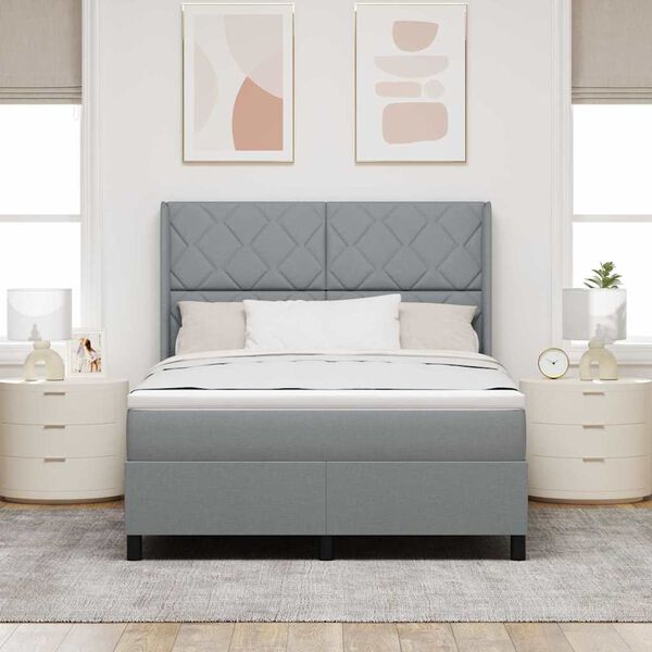 vidaXL Lit &agrave; ressorts avec matelas Gris clair 140 x 200 cm tissu