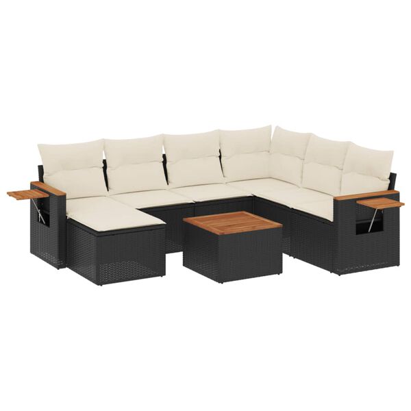 vidaXL Salon de jardin 8 pcs avec coussins noir r&eacute;sine tress&eacute;e