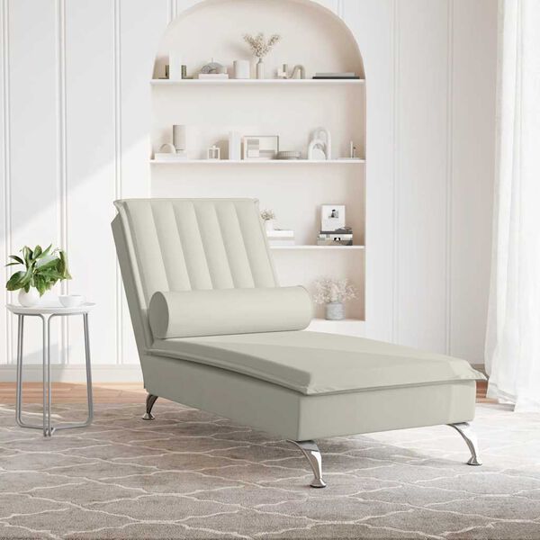 vidaXL Chaise longue de massage avec traversin crème velours
