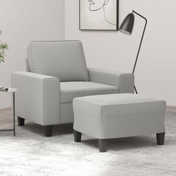 vidaXL Fauteuil avec repose-pied Gris clair 60 cm Tissu microfibre