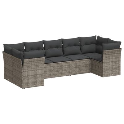 vidaXL Salon de jardin avec coussins 7 pcs gris résine tressée