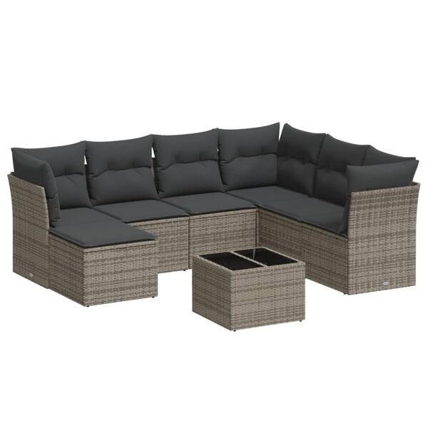 vidaXL Salon de jardin 8 pcs avec coussins gris résine tressée