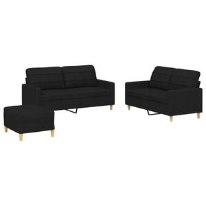 vidaXL Ensemble de canap&eacute;s 3 pcs avec coussins Noir Tissu