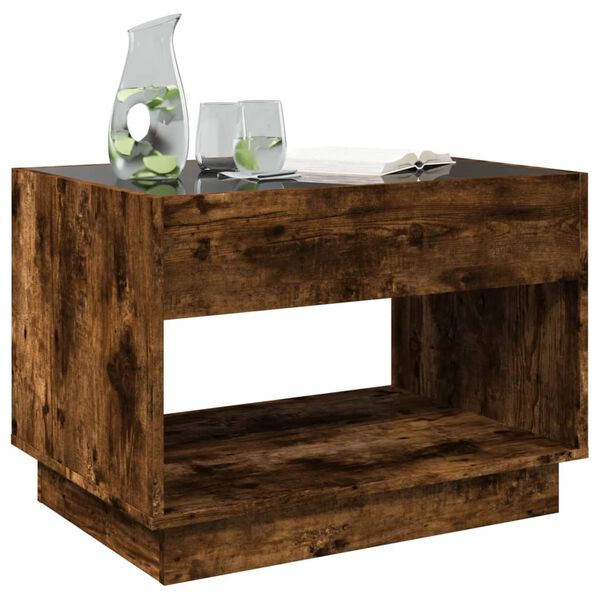 vidaXL Table basse avec LED infini ch&ecirc;ne fum&eacute; 70x50x50 cm