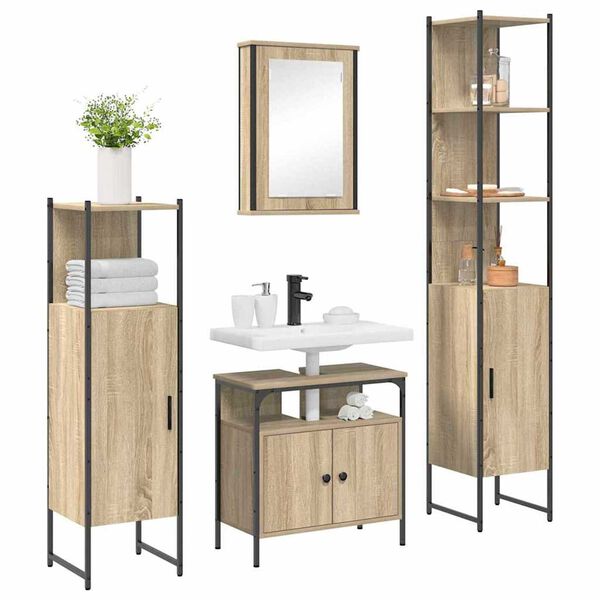 vidaXL Ensemble de mobilier de salle de bain 4 pcs Ch&ecirc;ne Sonoma