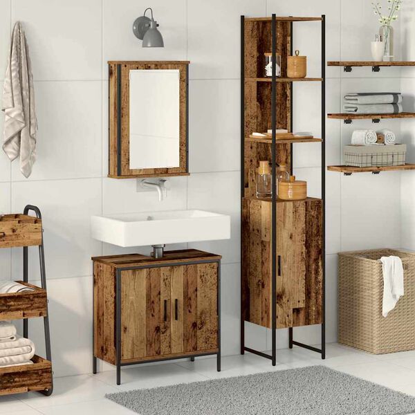 vidaXL Ensemble de mobilier de salle de bain avec &eacute;tag&egrave;re 3 pcs Marron