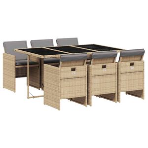vidaXL Ensemble &agrave; manger de jardin coussins 7 pcs m&eacute;lange beige rotin