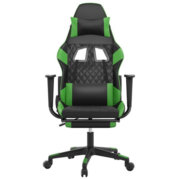 vidaXL Chaise de jeu avec repose-pied Noir et vert Similicuir