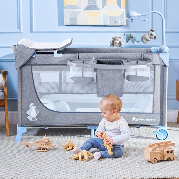 Kinderkraft Lit d'enfant de voyage JOY avec accessoires Bleu et gris