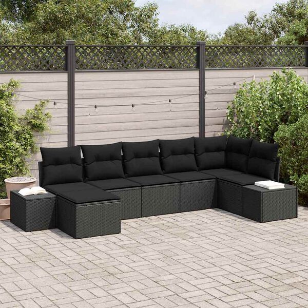 vidaXL Ensemble de canap&eacute; de jardin avec coussin 7 pcs Noir polyrotin