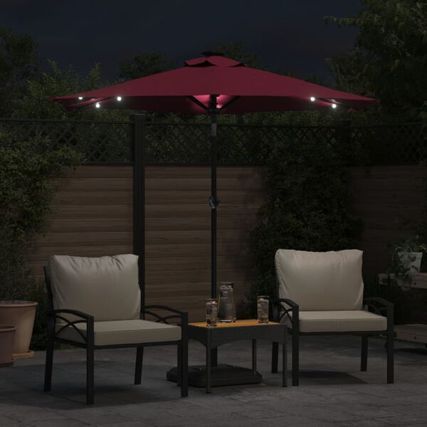 vidaXL Parasol de jardin avec LED m&acirc;t en acier bordeaux 225x225x212 cm