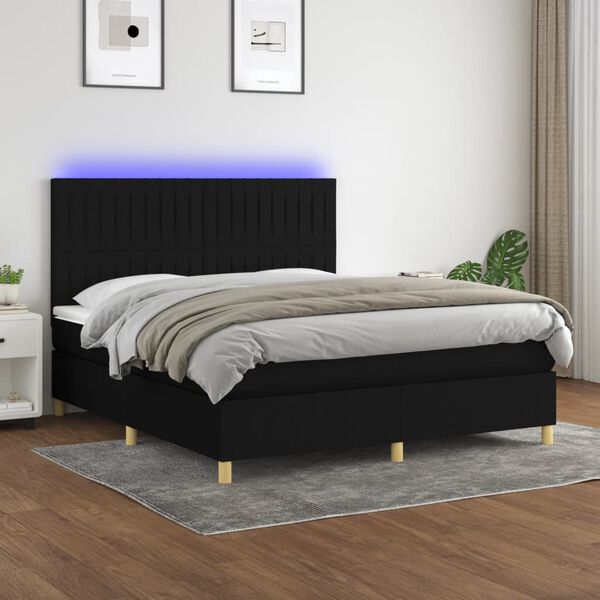 vidaXL Sommier &agrave; lattes de lit et matelas et LED Noir 180x200 cm Tissu