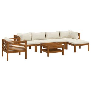 vidaXL Salon de jardin 7 pcs avec coussin cr&egrave;me Bois d'acacia solide