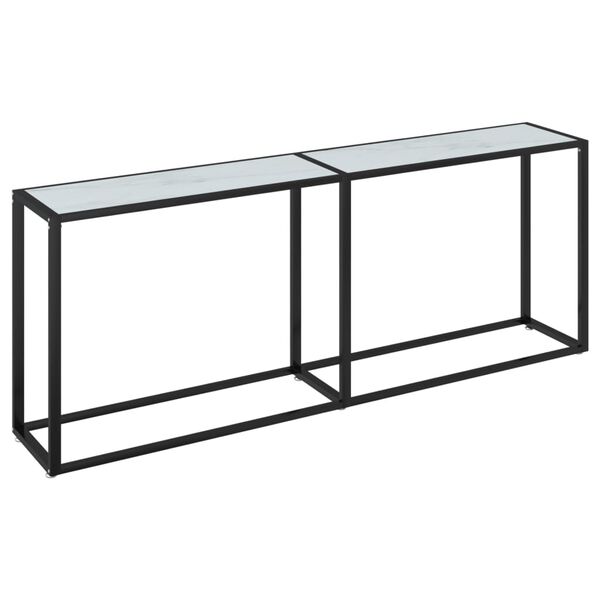 vidaXL Table console Marbre blanc 200x35x75,5 cm Verre tremp&eacute;