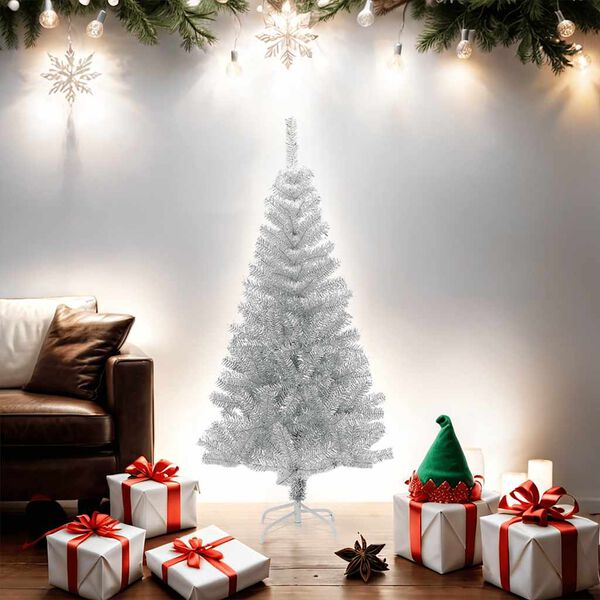 vidaXL Sapin de Noël artificiel avec support argenté 150 cm PET