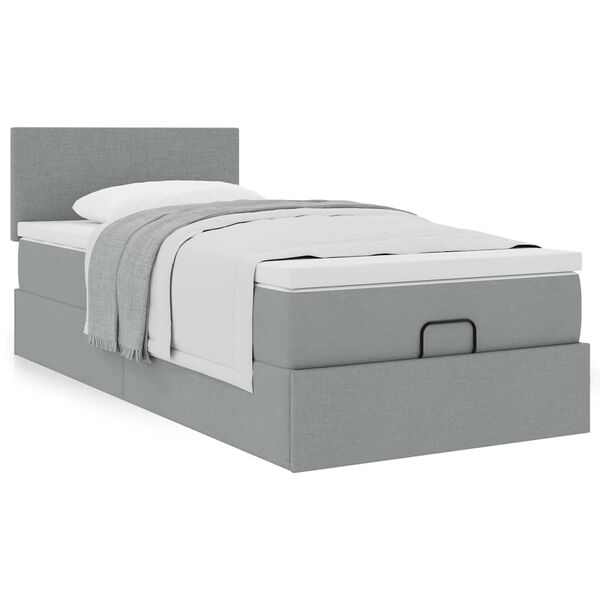 vidaXL Lit ottoman avec matelas gris clair 90x200 cm tissu