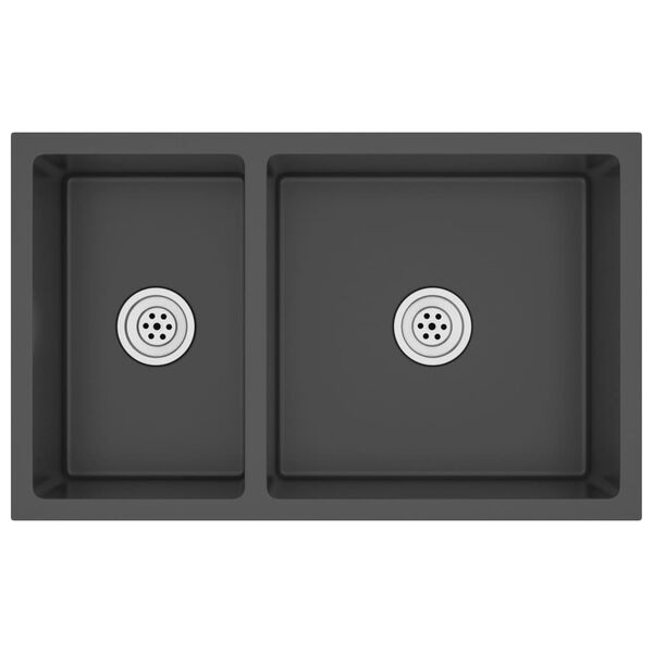 vidaXL &Eacute;vier de cuisine Noir Acier inoxydable