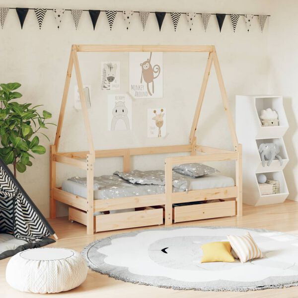 vidaXL Cadre de lit enfant avec tiroirs 70x140 cm bois de pin massif
