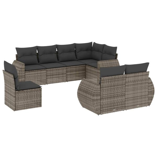 vidaXL Salon de jardin 8 pcs avec coussins gris r&eacute;sine tress&eacute;e