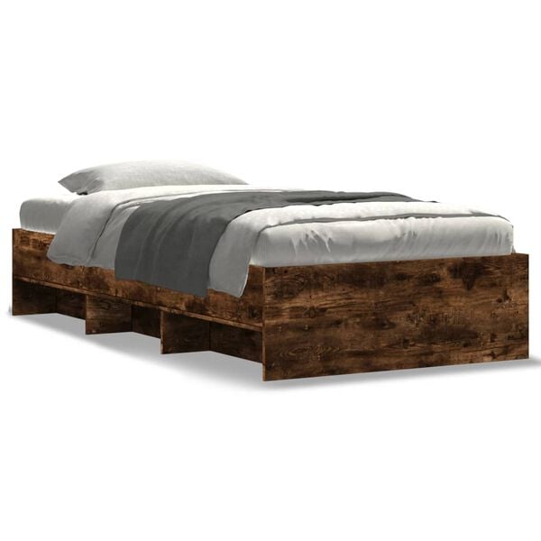 vidaXL Cadre de lit sans matelas ch&ecirc;ne fum&eacute; 75x190cm bois d'ing&eacute;nierie