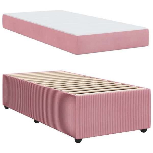 vidaXL Cadre de lit avec matelas Rose 90 x 200 cm tissu