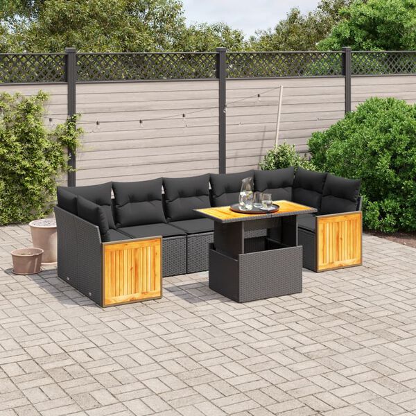 vidaXL Salon de jardin 8 pcs avec coussins noir r&eacute;sine tress&eacute;e