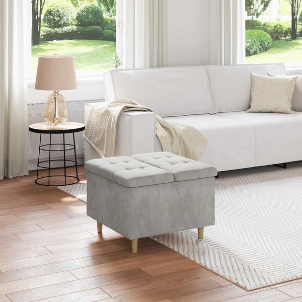 vidaXL Tabouret bouton avec coussin Gris clair 60 x 60 x 45 cm Velours