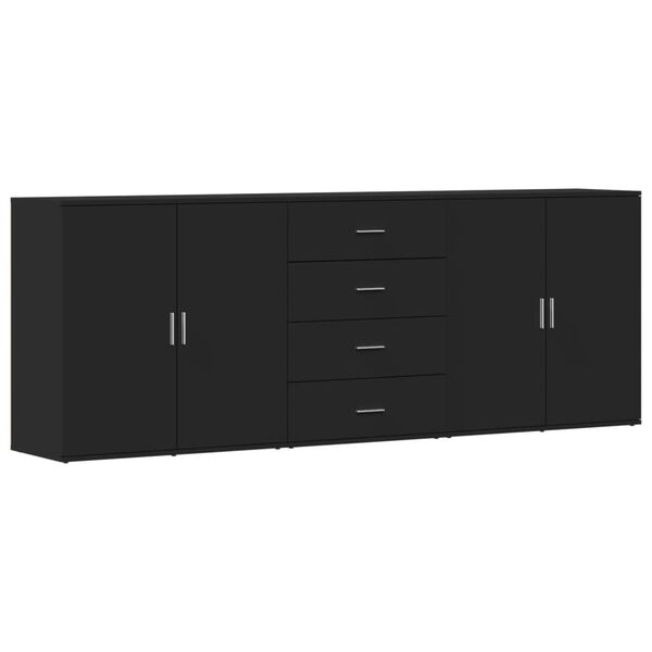 vidaXL Buffets 3 pcs noir bois d'ing&eacute;nierie