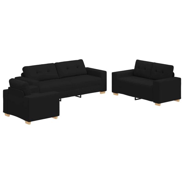 vidaXL Canap&eacute; 3 pcs Noir Tissu en lin m&eacute;lang&eacute;