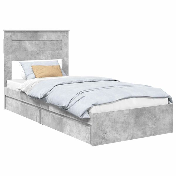 vidaXL Lit de Rangement Gris b&eacute;ton 90 x 190 cm Bois d'ing&eacute;nierie