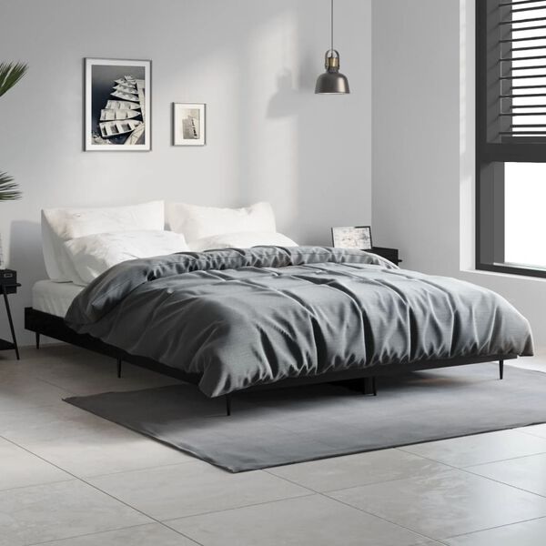vidaXL Cadre de lit sans matelas noir 135x190 cm bois d'ing&eacute;nierie