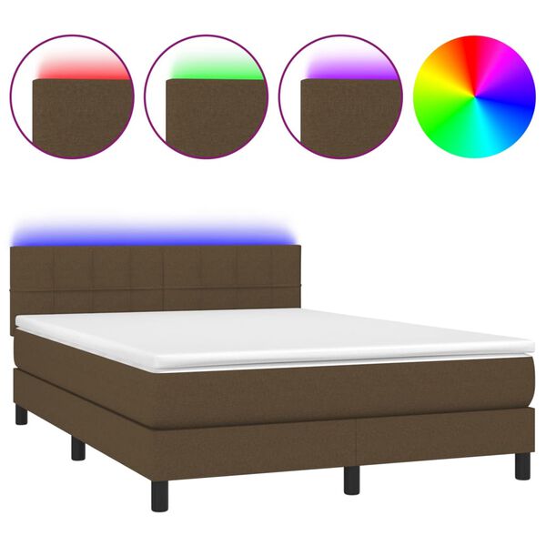 vidaXL Sommier &agrave; lattes de lit matelas et LED Marron fonc&eacute; 140x200 cm
