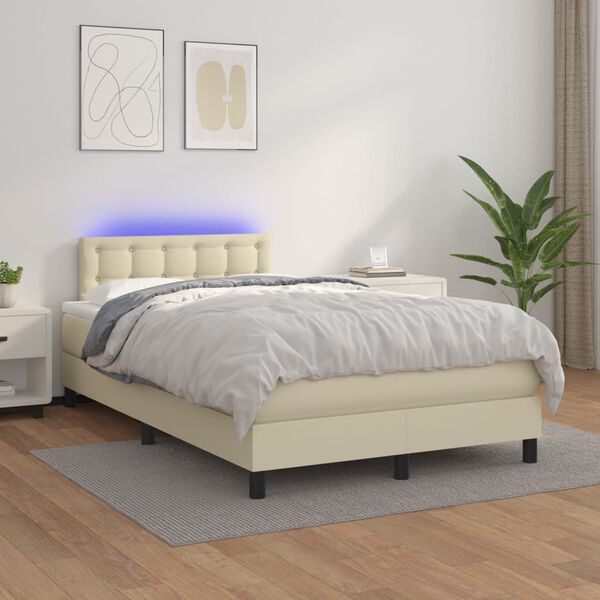 vidaXL Sommier &agrave; lattes de lit avec matelas et LED Cr&egrave;me 120x200 cm
