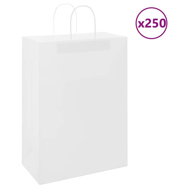 vidaXL Sacs en papier 250 pcs avec poign&eacute;es blanc 32x17x44 cm
