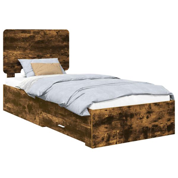 vidaXL Cadre de lit Ch&ecirc;ne fum&eacute; 75 x 190 cm Bois d'ing&eacute;nierie