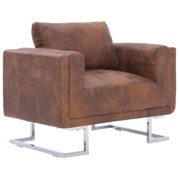 vidaXL Fauteuil cube Marron Similicuir daim