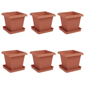 vidaXL Pots de plantes 6 pcs Rouge brique 16 x 16 x 14 cm Plastique