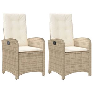 vidaXL Chaises inclinables de jardin lot de 2 et coussins beige rotin