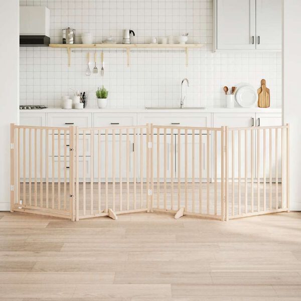 vidaXL Barri&egrave;re pour chien avec porte pliable 4 panneaux 320 cm Bois massif Sapin