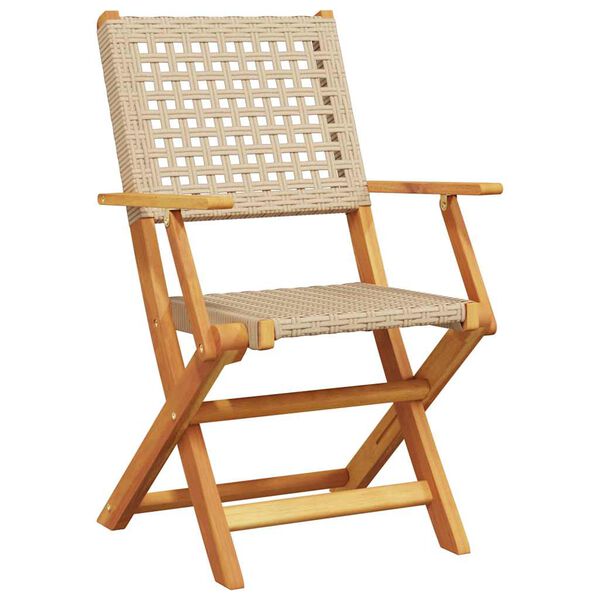 vidaXL Chaises de jardin pliantes lot de 4 beige rotin et bois massif