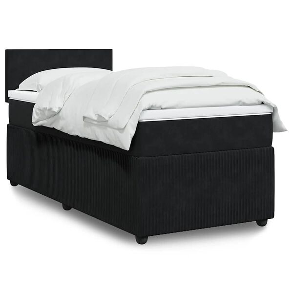 vidaXL Sommier &agrave; lattes de lit avec matelas Noir 90x200 cm Velours