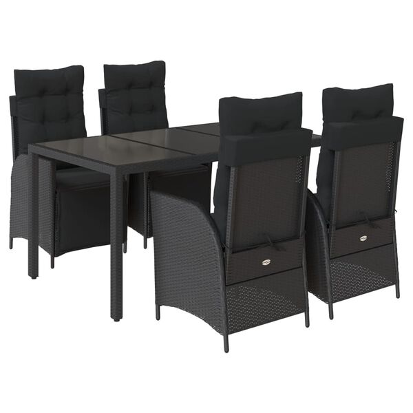 vidaXL Ensemble &agrave; manger de jardin coussins 5pcs Noir R&eacute;sine tress&eacute;e