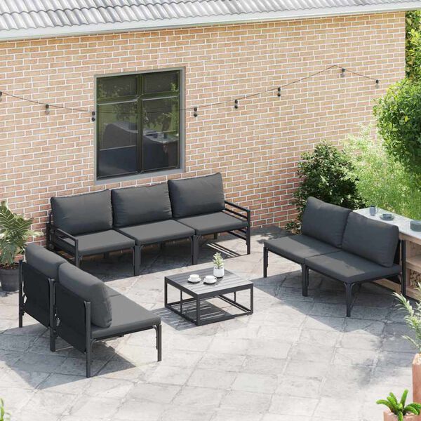 vidaXL Ensemble de canap&eacute; de jardin avec coussin 7 pcs Noir Acier