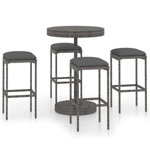 vidaXL Ensemble de bar de jardin 5 pcs et coussins R&eacute;sine tress&eacute;e Gris