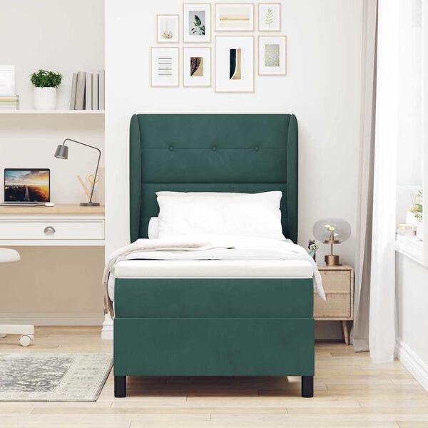 vidaXL Lit &agrave; ressorts avec matelas Vert fonc&eacute; 200 x 80 cm Polyester
