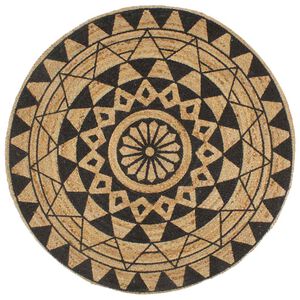vidaXL Tapis fait &agrave; la main Jute avec imprim&eacute; noir 120 cm