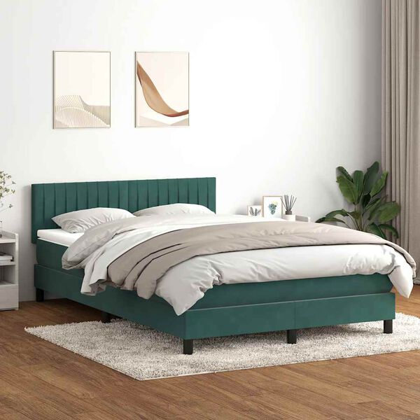 vidaXL Sommier &agrave; lattes de lit et matelas et LED vert fonc&eacute; 160x220cm velours